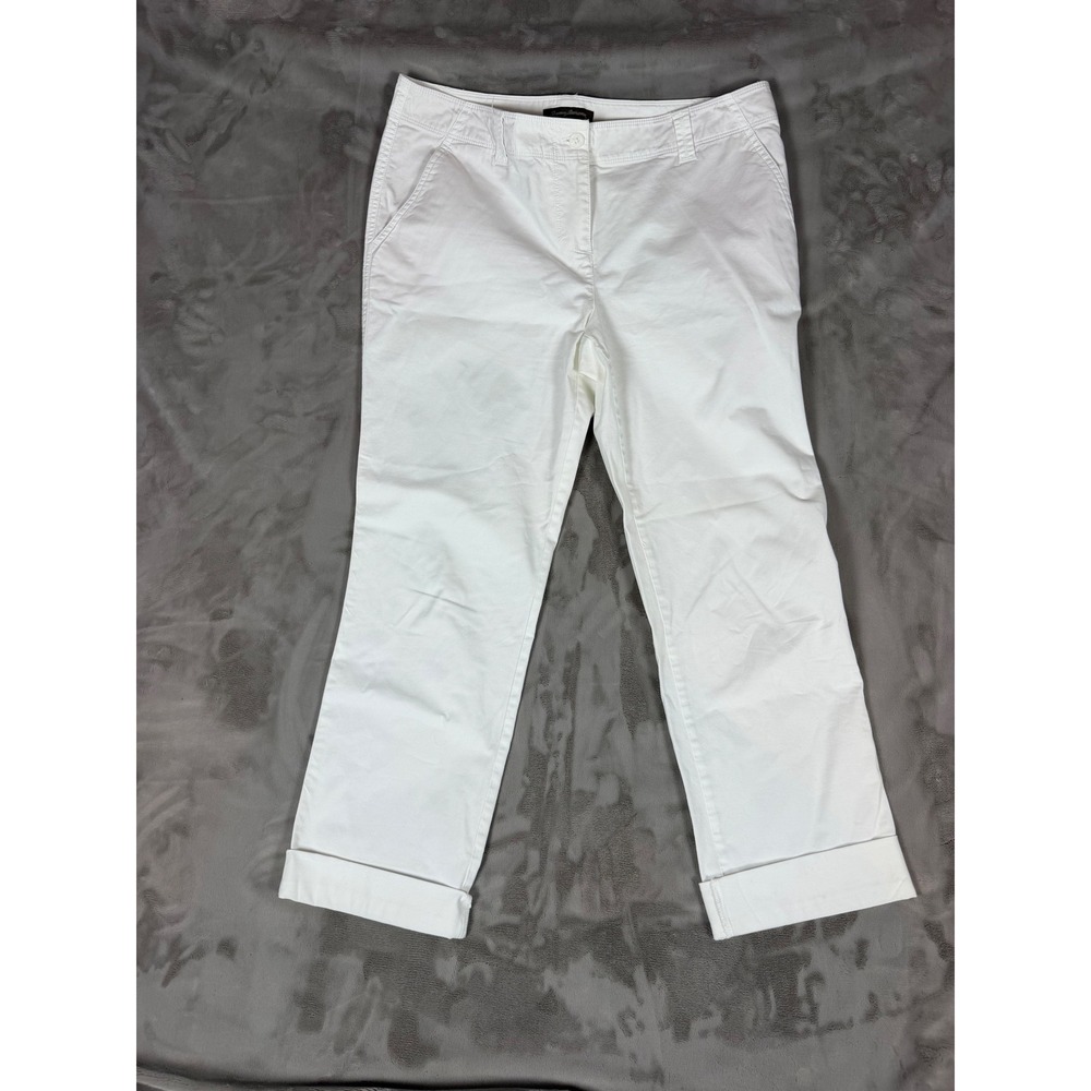 Tommy Bahama Womens White Stretch Cotton Cuffed Straight Leg Pants Size 10